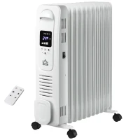 HOMCOM 2500W Digital Display Oil Filled Radiator, 11 Fin Portable Electric Heater with Timer, Adjustable Thermostat, Three Heat Settings, Safety Cut Off, Remote, White(m-11)