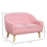 HOMCOM Children's Armchairs Kids Armchair Toddler Chair 2 Seater Wood Frame Mini Sofa for Bedroom Playroom Pink(m-3)