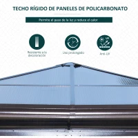 Outsunny Cenador para Jardín 3x3 m Alumnio Pabellón para Exterior con Techo de Policarbonato Anti-UV y 4 Mosquiteras Laterales con Cremalleras para Fiestas Eventos Beige(m-4)