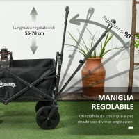 Outsunny Carrello da Giardino 110L con Maniglia Telescopica e Tettuccio in Acciaio e Tessuto Oxford, Nero(m-5)