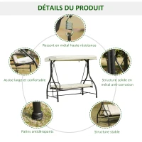 Outsunny Balancelle de Jardin 3 Places Convertible Inclinaison Toit réglable Matelas Grand Confort Rembourrage 8 cm fourni 1,95L x 1,17l x 1,75H m métal époxy Noir crème(m-6)