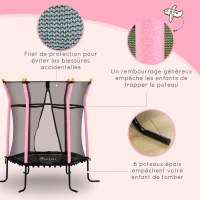 HOMCOM Trampoline pour enfant Ø 1,60 x 1,63 m filet de sécurité porte zippée 6 poteaux rembourrés inclus rose noir(m-5)