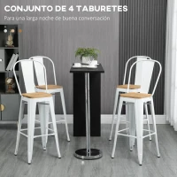 HOMCOM Juego de 4 Taburetes Altos de Cocina Apilables con Respaldo Taburetes de Bar con Reposapiés 44x48x117 cm Blanco(m-4)