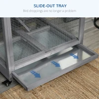 PawHut Bird Cage budgie cage Wooden Outdoor Aviary with Wheels  for Canary Finch with Asphalt Roof Perch Nest Ladder Slide-out Tray, Grey(m-6)