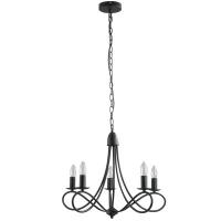 HOMCOM Lampadario a Soffitto Stile Rustico, Acciaio Intrecciato Nero con 5 Candelieri Regolabili e Pieghevoli Ф58 x 45cm(m-4)