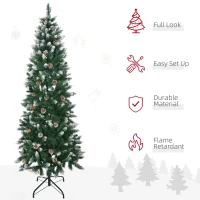HOMCOM 6 Ft Snow Artificial Christmas Tree with Realistic Branches, Pine Cone, for Indoor Decoration, Green White(m-4)