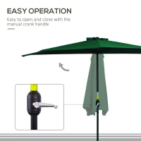 Outsunny 3(m) Half Parasol, Semi Round Umbrella with Metal Frame, Crank Handle for Balcony, Garden, Green(m-6)