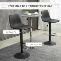 HOMCOM Lot de 2 tabourets de bar style vintage réglable pivotant avec repose-pieds revêtement synthétique - noir - hauteur réglable 90-110 cm(m-4)