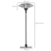 Outsunny 3KW Electric Patio Heater with 3 Heat Settings, Freestanding Infrared Outdoor Heater with Adjustable Height and 5M Extra Long Power Lead, Aluminium Alloy, Silver(m-3)