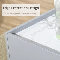 HOMCOM White Coffee Table with Faux Marble Top, 2-Tier Wood Center Table Sofa Table with Storage Drawer and Shelf for Home Living Room Reception Room(m-5)