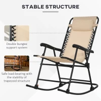 Outsunny Folding Rocking Chair Outdoor Portable Zero Gravity Chair w/ Headrest Beige(m-6)