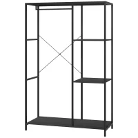 HOMCOM Mobile da Ingresso con Appendiabiti da Terra e Scarpiera, in Acciaio e Truciolato, 110x45x169.5 cm, Nero(m-10)