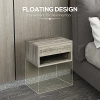 HOMCOM Set of Two Floating Bedside Tables Wall Mounted Nightstands with Drawer and Shelf for Bedroom, Brown Wood-Effect(m-5)