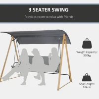 Outsunny 3 Seater Swing Chair, Garden Swing Bench with Adjustable Canopy, Cushioned Seat and Weather Resistant Steel Frame for Patio, Yard(m-4)