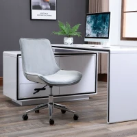 HOMCOM Silla de Oficina Sin Reposabrazos Silla de Escritorio Silla Giratoria para Niños con Altura Ajustable Respaldo de Poliéster Suave y Ruedas Carga 120 kg 52,5x60x82-91 cm Gris(m-2)