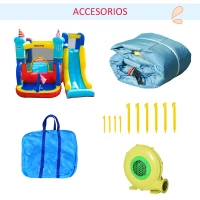 Outsunny Castillo Hinchable con Tobogán Cama de Salto Piscina y Muro de Escalada para +3 Años con Inflador y Bolsa de Transporte para Interior Exterior 265x260x200 cm Multicolor(m-8)