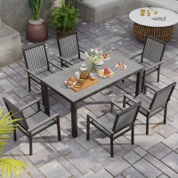 Outsunny 6 Seater Garden Dining Set with Stackable Chairs, Aluminium Frame, Rectangular Plastic Top, Garden Furniture Set, Outdoor Dining Table and Chairs for Patio, Balcony, Poolside, Grey(m-7)