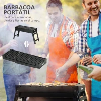 Outsunny Barbacoa Portátil Plegable con Parrillas de Acero Inoxidable BBQ de Carbón para Exterior 74x20x38 cm Negro(m-4)