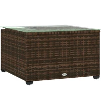 Outsunny 62 x 62cm Glass-Top Rattan Side Table - Brown(m-1)