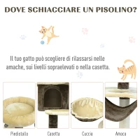 Albero tiragraffi per gatti rivestimento sisal 65x50x153cm crema-caffè(m-7)