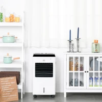 HOMCOM 3-IN-1 8.5L Portable Air Cooler, Heater, Humidifier with Ice Crystal Box, 3 Speed 3 Mode, 7.5 Hour Timer, Remote Controller Included, for Bedroom, Dorm, Office, White(m-10)