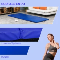 HOMCOM Tapis de sol gymnastique Fitness pliable portable rembourrage mousse 5 cm grand confort revêtement synthétique dim. 2,88L m x 1,15l m bleu(m-5)