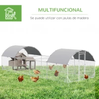 PawHut Gallinero Exterior de Acero Galvanizado 7,6x2,8x1,95 m con Cubierta de Tela para 20-24 Gallinas Conejos Aves Plata(m-7)