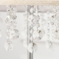 HOMCOM Modern Steel Floor Lamp with Crystal Pendant Fabric Lampshade Floor Switch, Home Style Standing Light for Living Room, Entrance, Office, 164CM, Silver and Cream White(m-9)