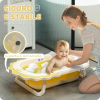 AIYAPLAY Vaschetta Bagnetto Pieghevole per Neonati con Cuscinetto e Lavabo, in Plastica Antiscivolo, 80.5x55x20 cm, Giallo(m-6)