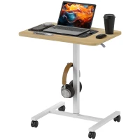 HOMCOM 75-115cm Manual Adjustable Sit-To-Stand Desk - White/Wood-Effect(m-1)