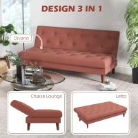 HOMCOM Divano Letto 3 Posti con Schienale Regolabile a 3 Livelli in Microfibra, 185x85x84cm, Arancione(m-4)