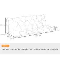 Outsunny Cojín para Banco con Respaldo 150x98x8 cm Colchón de Banco de 3 Plazas con 6 Cordones de Fijación para Jardín Terraza Balcón Exterior Gris(m-3)