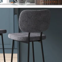 HOMCOM Lot de 2 tabourets de bar chaises hautes chaises de cuisine avec repose-pieds et dossier en tissu de lin et acier(m-7)