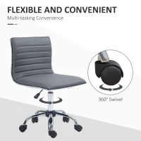 HOMCOM Armless Task Desk Chair, Swivel Office Chair with Faux Leather, Adjustable Seat Height, Chrome Base, Wheels for Home, Dark Grey(m-6)