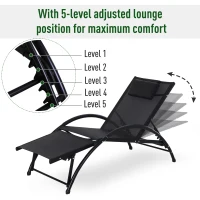 Outsunny Garden Patio Sun Lounger Half Circle Armrest Adjustable Head Footrest Aluminium Frame Textline Seat &Pillow Garden Outdoor - Black(m-6)