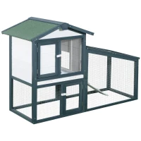 PawHut Conejera de Madera Exterior Jaula para Conejos de 2 Niveles con Bandeja Extraíble y Múltiples Entradas Techo de Asfalto Cobayas Gallinas 140x65x100 cm Verde(m-1)