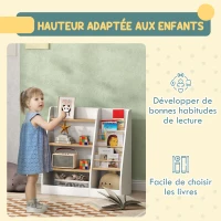 AIYAPLAY Bibliothèque pour enfant, rangement livre enfant 4 niveaux, support à livres, grille de rangement, blanc(m-5)