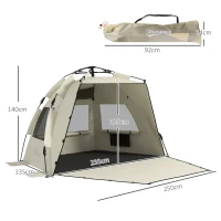 Outsunny Three-Man UPF15+ Beach Tent, with Extended Floor - Green(m-3)