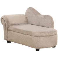 PawHut Divano per Cani Rialzato con Spazio Portaoggetti a Scomparsa, in Legno e Tessuto Vellutato, 80x40x46 cm, Beige(m-10)