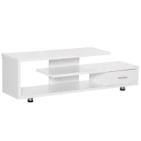 HOMCOM Mueble de TV para Televisor de hasta 45" Mesa de Salón Moderna con Estantes y Cajón 135x35x41,7 cm Blanco(m-1)