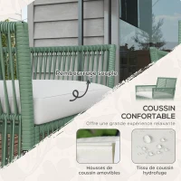 Outsunny Ensemble salon de jardin 4 pièces canapé 2 places 2 fauteuils 1 table basse plateau verre trempé(m-4)