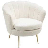 HOMCOM Fauteuil Coquillage Fauteuil Design dim. 79L x 77l x 77H cm Pieds dorés effilés Molleton Polaire Blanc(m-10)