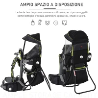HOMCOM Zaino Porta Bimbo 6-36 Mesi per Trekking, Pieghevole, Impermeabile e con Tettuccio Rimovibile 38x77x87.5cm, Verde(m-6)
