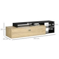 HOMCOM Mobile TV 32"-65" con Ripiano Rimovibile e Armadietto con Anta Ribaltabile in MDF, 163x40x38 cm, color Legno e Nero(m-3)