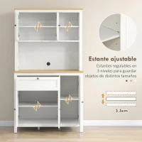 HOMCOM Alacena de Cocina Mueble Auxiliar de Cocina con 5 Puertas Estante Ajustable y Encimera de Microondas 100x40x180cm Blanco(m-6)