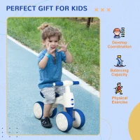 AIYAPLAY Balance Bike for Ages 18-36 Months, with Anti-Slip Handlebars, Four Wheels, No Pedal - Blue(m-7)