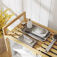 HOMCOM Cesto Portabiancheria con 2 Borse Estraibili, Maniglie e Ripiano in Bambù, 70x36x70 cm, Bianco(m-9)