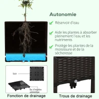 Outsunny Jardinière sur Pieds carré Potager 2 étages dim. 80L x 80l x 44H cm Insert d'irrigation Plastique Imitation rotin tressé Chocolat(m-5)