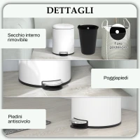 HOMCOM Bidone Immondizia a Pedale da 5L con Coperchio a Chiusura Morbida, in Metallo e PP, 26.5x21x28 cm, Crema(m-7)