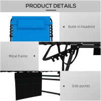 Outsunny Padded Sun Lounger, with Five-Position Reclining Back - Blue(m-5)